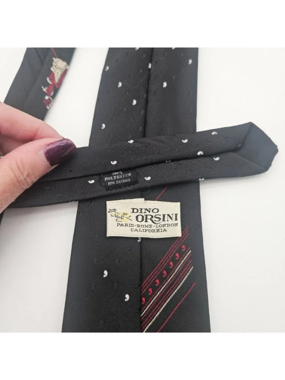 Vintage Dino Orsini Tie Black Red Embroidered Victorian Woman Parasol